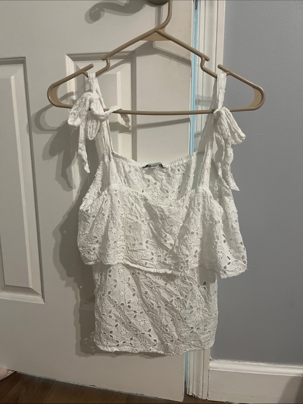 American Eagle Outfitters White Eyelet Tie-Strap Tank
